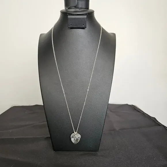 Crystal Heart Pendant Necklace “Be Mine / One and Only” Silver Tone - Picture 2 of 3